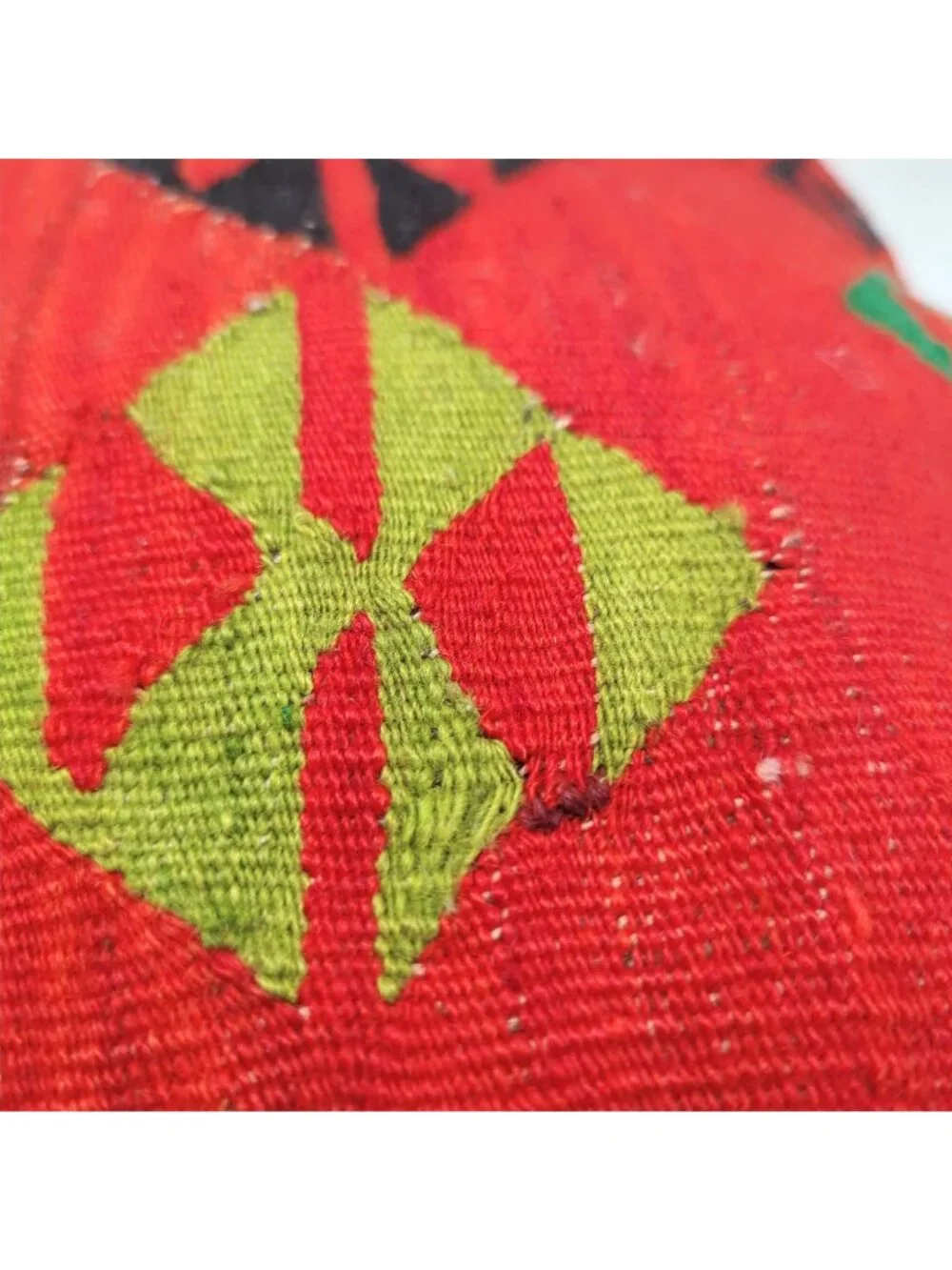 Vintage 80s Kilim Pillow Red Woven Wool Hand Folk Square